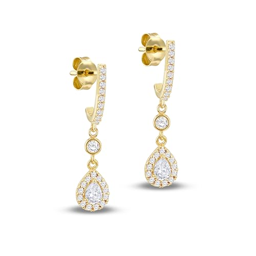 Carissima Damen-Ohrhänger aus 9 Karat Gelbgold mit Zirkonia und Tropfen-Halo von CARISSIMA