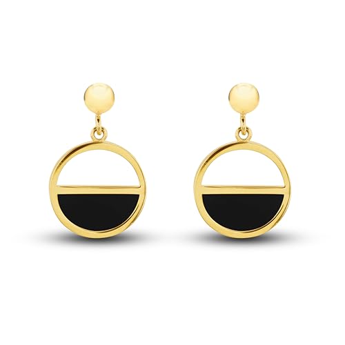 Carissima Damen-Ohrstecker aus 9 Karat Gelbgold mit 12,5 mm halbkreisförmigem schwarzen Onyx-Anhänger von CARISSIMA