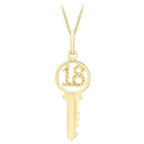 Carissima Gold 9ct Yellow Gold 18 Key Pendant on Curb Chain Necklace of 46cm von CARISSIMA