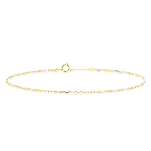 CARISSIMA Damen-Armband aus 9-karätigem Gelbgold mit weißen Emaille-Perlen und Mini-Kettenarmband von CARISSIMA