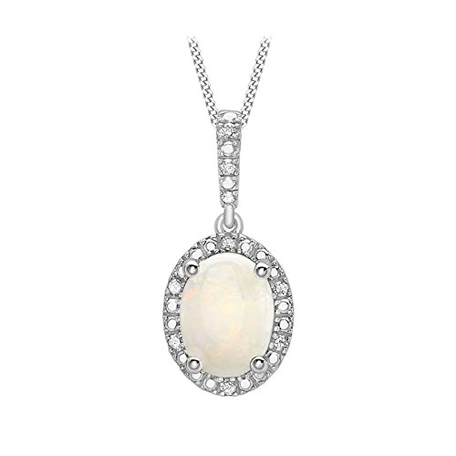 Crystalique Damen-Anhänger Gold 9ct Diamond and Cluster Pendant on Curb Chain of 18 inches 375 Weißgold Diamant (0.05 ct) weiß Ovalschliff Opal-5.46.0874 von CARISSIMA