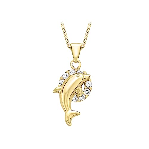 Carissima Gold Damen-Kette mit Anhänger 9ct Cubic Zirconia Dolphin Hoop Pendant on Adjustable Chain 375 Gelbgold Zirkonia weiß Rundschliff 46 cm - 1.44.6500 von CARISSIMA