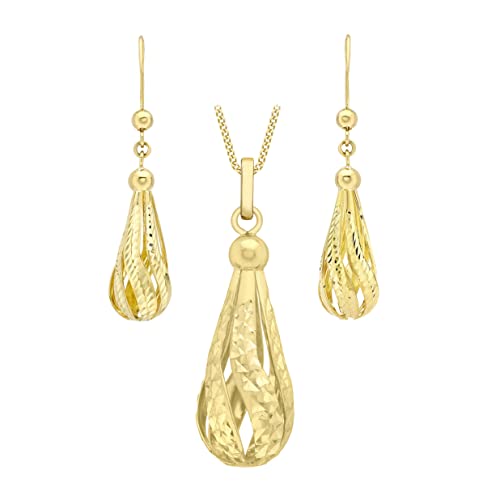 CARISSIMA Damen-Kette mit Anhänger 9ct Diamond Cut Semi Hollow Teardrop Pendant on Curb Chain 375 Gelbgold 46 cm - 1.44.8974 von CARISSIMA