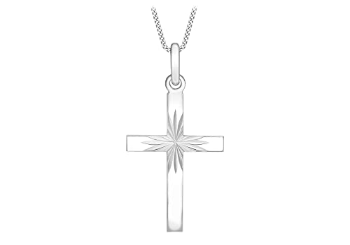 CARISSIMA Gold Damen-Kette mit Anhänger 9ct WhiteDiamond Cut Cross Pendant Necklace 18' 375 Weißgold 45.72 cm - 5.46.1244 von CARISSIMA