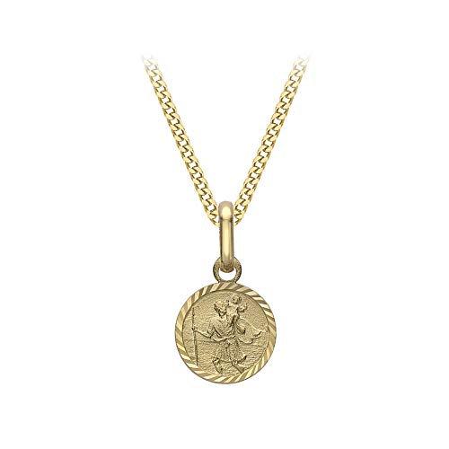 Carissima Gold Damen Ladies 0.4 mm Diamond Cut Curb Chain Necklace 9k (375) yellow gold with diamond cut and satin St Christopher jewelry pendant 9k (375) yellow gold 46 cm / 18 inches von CARISSIMA