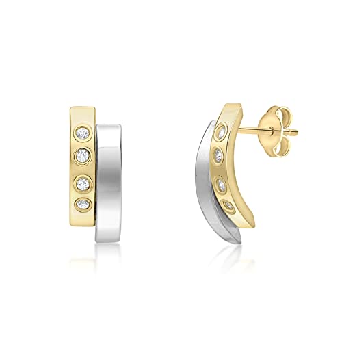 CARISSIMA Damen-Ohrstecker Cubic Small 2 Band 375 Bicolor Zirkonia transparent Rundschliff - 2.58.9909 von CARISSIMA