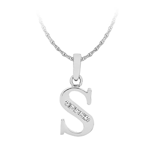 CARISSIMA Damen Prince of Wales Halskette mit Cubic Zirconia 'S' Anhänger Weißgold 9k(375) 0.8mm 46/18zoll von CARISSIMA