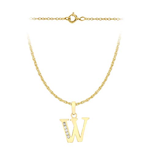 CARISSIMA Damen Prince of wales Halzkette mit 10mm x 12mm kubic Zirkonia initial 'A' Anhänger 9k(375) Gelbgold 0.4mm 46/18zoll von CARISSIMA