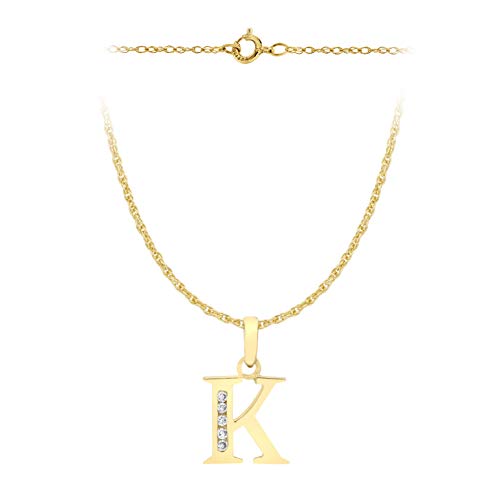 CARISSIMA Damen Prince of wales Halzkette mit 10mm x 12mm kubic Zirkonia initial 'K' Anhänger 9k(375) Gelbgold 0.4mm 46/18zoll von CARISSIMA