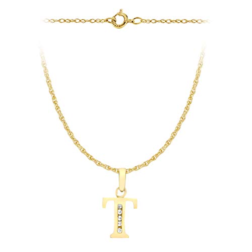CARISSIMA Damen Prince of wales Halzkette mit 8mm x 12mm kubic Zirkonia initial 'T' Anhänger 9k(375) Gelbgold 0.4mm 46/18zoll von CARISSIMA