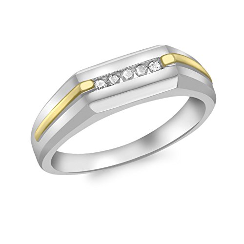 CARISSIMA Herren-Ring 9ct 2 Colour Channel Set Diamond Mens Size R 375 Bicolor Diamant (0.07 ct) weiß Rundschliff Gr. 60 (19.1)-1.47.1740 von CARISSIMA