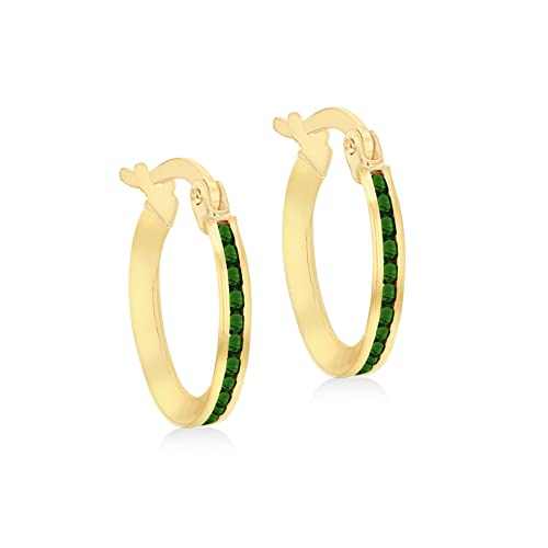 Carissima Gold Women's 9ct Yellow Gold 1mm Round Green CZs 14mm Endless Slim Hoop Earrings von CARISSIMA