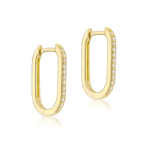 CARISSIMA Women's 9ct Yellow Gold CZ 10.5mm x 17mm Rectangular Hoop Creole Earrings von CARISSIMA