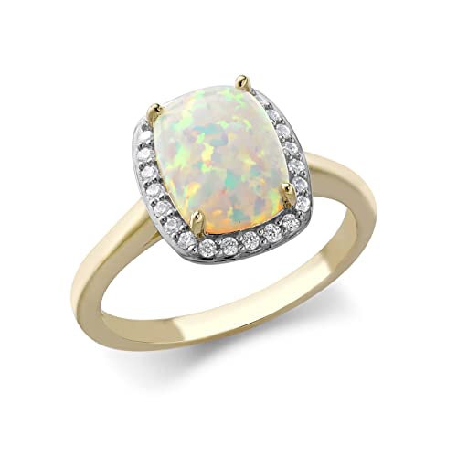 Carissima Gold Women's 9ct Yellow Gold CZ and Synthetic Opal Open-Cathedral Halo Ring #R von CARISSIMA