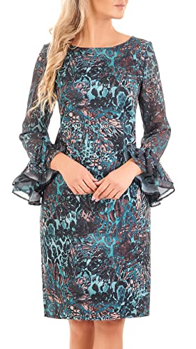 CARLA MORENO - Damen Midikleid Olga 2 I Verdeckter Expressverschluss I 7/8 Ärmel I Rundhalsausschnitt I Dekorative Rüschen I Elegantes Kleid I Oversize Schnitt I Übergröße I Z4 Grün - Gr. 40 von CARLA MORENO