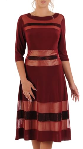 CARLA MORENO Damen Scarlet Kleid Hochzeitsfeier elegant Abendkleid festlich für Hochzeit übergröße Kleider lang midikleid Party A-liniekleid 3/4 Ärmel von CARLA MORENO