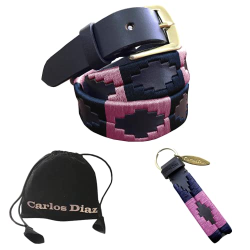 CARLOS DIAZ Dünner Herren Damen Unisex Braunes Leder Bestickt Polo Gürtel (100 cm/ 36 Inches) von CARLOS DIAZ