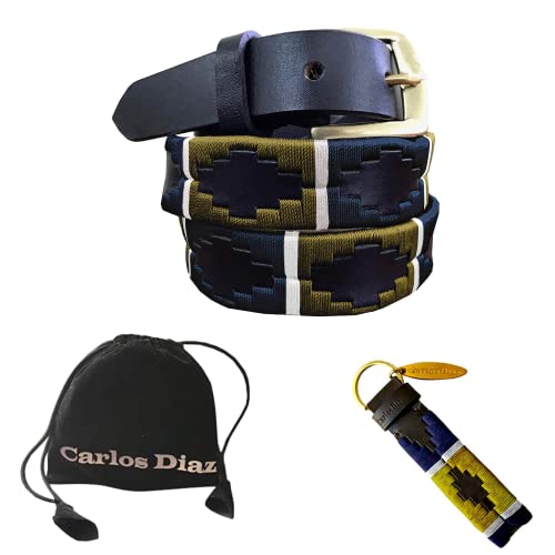 CARLOS DIAZ Dünner Herren Damen Unisex Braunes Leder Bestickt Polo Gürtel (105 cm/ 38 Inches) von CARLOS DIAZ