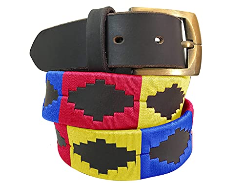 CARLOS DIAZ Herren Damen Premium Unisex Braunes Leder Bestickt Designer Polo Gürtel (100 cm/ 38-40 Inches) von CARLOS DIAZ