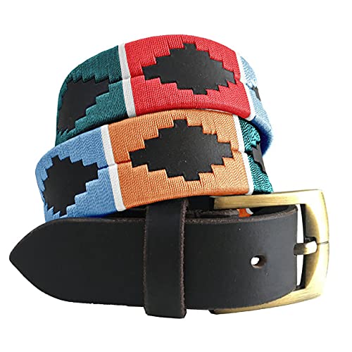CARLOS DIAZ Herren Damen Premium Unisex Braunes Leder Bestickt Designer Polo Gürtel (100 cm/ 38-40 Inches) von CARLOS DIAZ