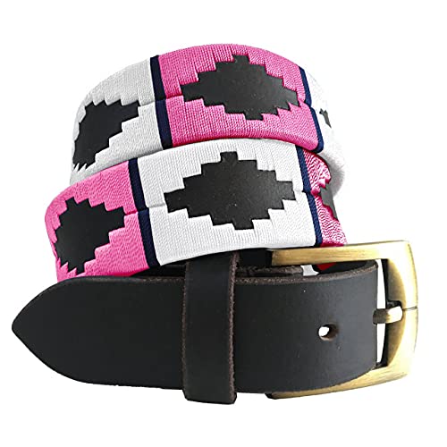 CARLOS DIAZ Herren Damen Premium Unisex Braunes Leder Bestickt Designer Polo Gürtel (100 cm/ 38-40 Inches) von CARLOS DIAZ