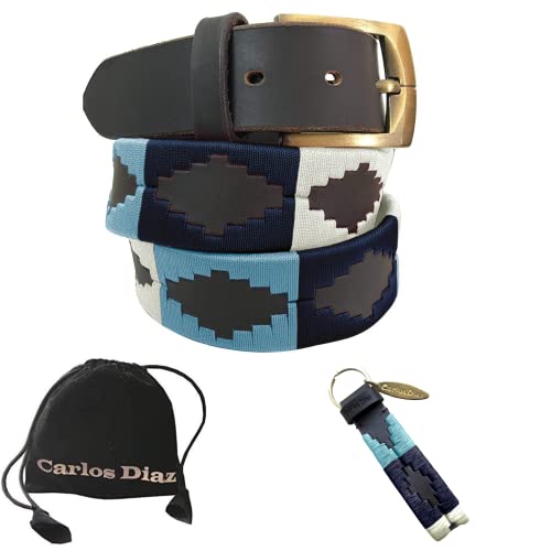 CARLOS DIAZ Herren Damen Premium Unisex Braunes Leder Bestickt Designer Polo Gürtel (100 cm/ 38-40 Inches) von CARLOS DIAZ