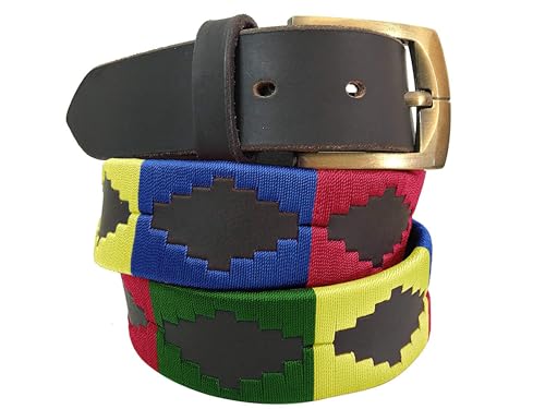 CARLOS DIAZ Herren Damen Premium Unisex Braunes Leder Bestickt Designer Polo Gürtel (105 cm/ 40-42 Inches) von CARLOS DIAZ