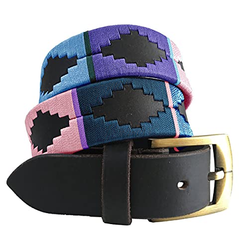 CARLOS DIAZ Herren Damen Premium Unisex Braunes Leder Bestickt Designer Polo Gürtel (105 cm/ 40-42 Inches) von CARLOS DIAZ