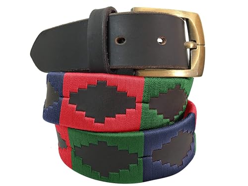 CARLOS DIAZ Herren Damen Premium Unisex Braunes Leder Bestickt Designer Polo Gürtel (110 cm/ 42-44 Inches) von CARLOS DIAZ