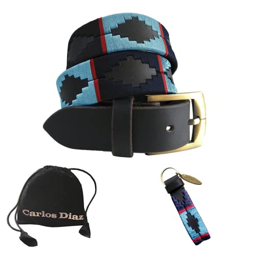 CARLOS DIAZ Herren Damen Premium Unisex Braunes Leder Bestickt Designer Polo Gürtel (110 cm/ 42-44 Inches) von CARLOS DIAZ