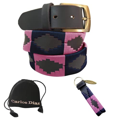 CARLOS DIAZ Herren Damen Premium Unisex Braunes Leder Bestickt Designer Polo Gürtel (115 cm/ 44-46 Inches) von CARLOS DIAZ