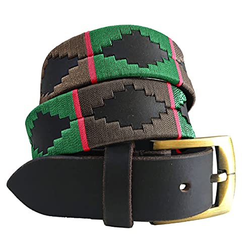 CARLOS DIAZ Herren Damen Premium Unisex Braunes Leder Bestickt Designer Polo Gürtel (115 cm/ 44-46 Inches) von CARLOS DIAZ