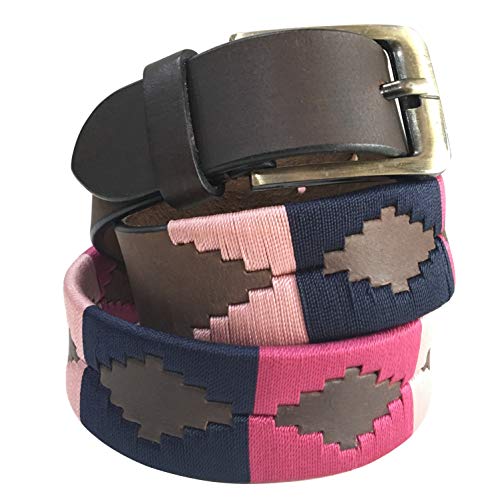 CARLOS DIAZ Herren Damen Premium Unisex Braunes Leder Bestickt Designer Polo Gürtel (120 cm/ 46-48 Inches) von CARLOS DIAZ