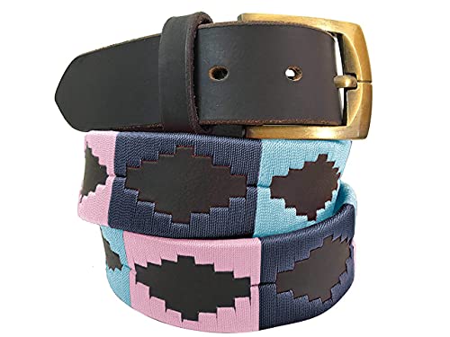 CARLOS DIAZ Herren Damen Premium Unisex Braunes Leder Bestickt Designer Polo Gürtel (120 cm/ 46-48 Inches) von CARLOS DIAZ