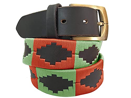 CARLOS DIAZ Herren Damen Premium Unisex Braunes Leder Bestickt Designer Polo Gürtel (80 cm/ 30-32 Inches) von CARLOS DIAZ