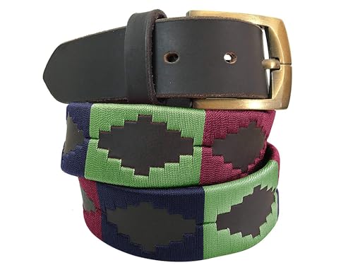 CARLOS DIAZ Herren Damen Premium Unisex Braunes Leder Bestickt Designer Polo Gürtel (80 cm/ 30-32 Inches) von CARLOS DIAZ