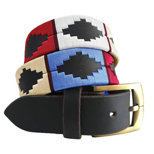 CARLOS DIAZ Herren Damen Premium Unisex Braunes Leder Bestickt Designer Polo Gürtel (85 cm/ 32-34 Inches) von CARLOS DIAZ