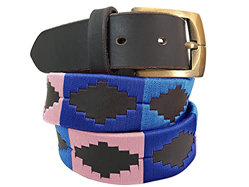 CARLOS DIAZ Herren Damen Premium Unisex Braunes Leder Bestickt Designer Polo Gürtel (85 cm/ 32-34 Inches) von CARLOS DIAZ