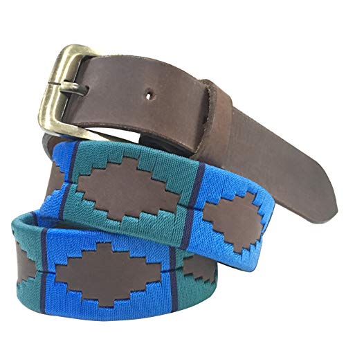 CARLOS DIAZ Herren Damen Premium Unisex Braunes Leder Bestickt Designer Polo Gürtel (85 cm/ 32-34 Inches) von CARLOS DIAZ