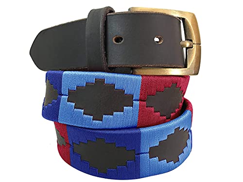 CARLOS DIAZ Herren Damen Premium Unisex Braunes Leder Bestickt Designer Polo Gürtel (85 cm/ 32-34 Inches) von CARLOS DIAZ