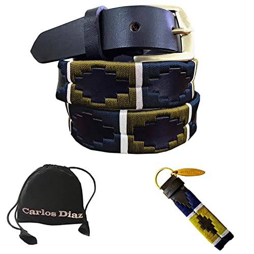 CARLOS DIAZ Herren Damen Premium Unisex Braunes Leder Bestickt Designer Polo Gürtel (90 cm/ 34-36 Inches) von CARLOS DIAZ