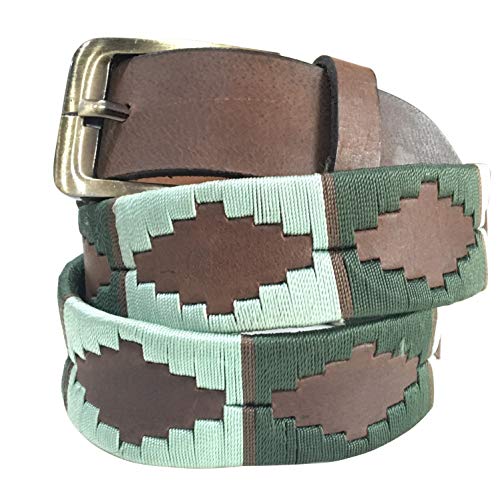 CARLOS DIAZ Herren Damen Premium Unisex Braunes Leder Bestickt Designer Polo Gürtel (90 cm/ 34-36 Inches) von CARLOS DIAZ