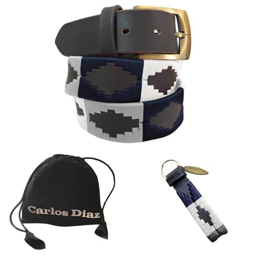 CARLOS DIAZ Herren Damen Premium Unisex Braunes Leder Bestickt Designer Polo Gürtel (90 cm/ 34-36 Inches) von CARLOS DIAZ
