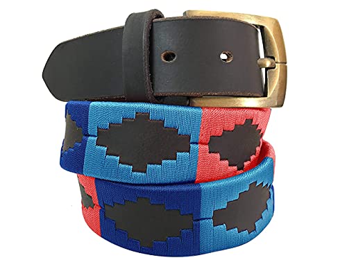 CARLOS DIAZ Herren Damen Premium Unisex Braunes Leder Bestickt Designer Polo Gürtel (95 cm/ 36-38 Inches) von CARLOS DIAZ