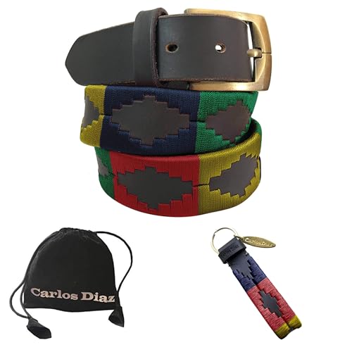 CARLOS DIAZ Herren Damen Premium Unisex Braunes Leder Bestickt Designer Polo Gürtel (95 cm/ 36-38 Inches) von CARLOS DIAZ
