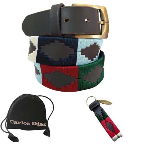 CARLOS DIAZ Herren Damen Premium Unisex Braunes Leder Bestickt Designer Polo Gürtel (95 cm/ 36-38 Inches) von CARLOS DIAZ
