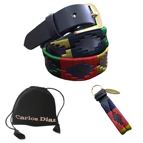 CARLOS DIAZ Jungen Mädchen Kinder Premium Unisex Braunes Leder Bestickt Designer Polo Gürtel (60 cm/ 22-24 Inches) von CARLOS DIAZ