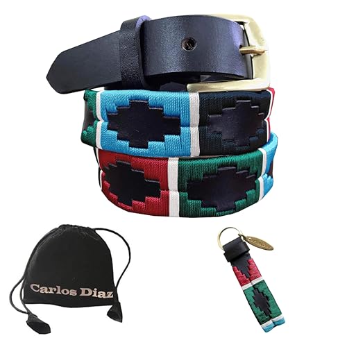 CARLOS DIAZ Jungen Mädchen Kinder Premium Unisex Braunes Leder Bestickt Designer Polo Gürtel (65 cm/ 24-26 Inches) von CARLOS DIAZ