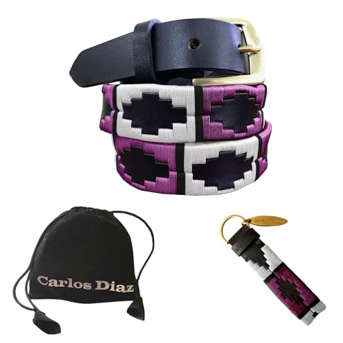 CARLOS DIAZ Jungen Mädchen Kinder Premium Unisex Braunes Leder Bestickt Designer Polo Gürtel (65 cm/ 24-26 Inches) von CARLOS DIAZ