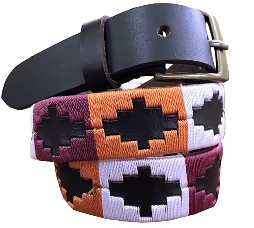 CARLOS DIAZ Jungen Mädchen Kinder Premium Unisex Braunes Leder Bestickt Designer Polo Gürtel (70 cm/ 26-28 Inches) von CARLOS DIAZ